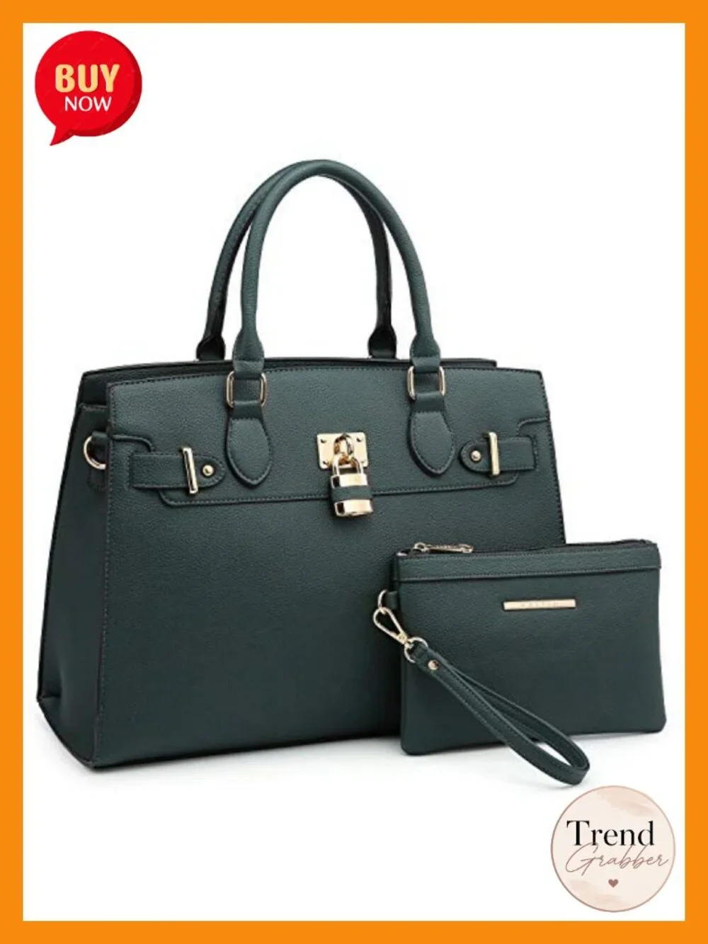 Women's Vegan Leather Satchel Bag with Matching Clutch Wallet Set